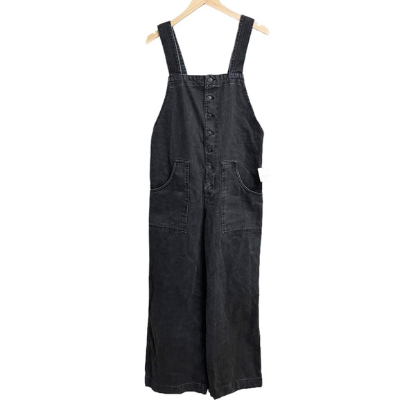NWT Free People Fields of Flowers Wide Leg Overalls Vintage Black - Picture 2 of 7